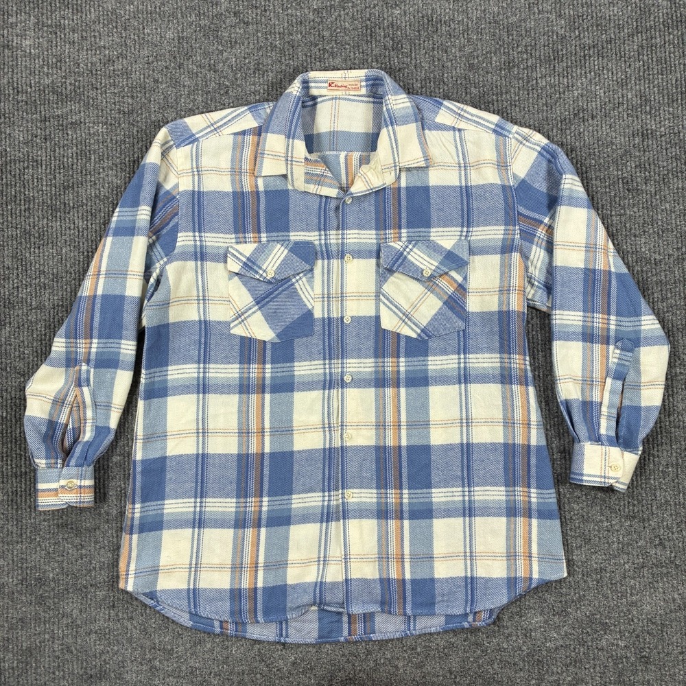 Vintage Kachins Muscat Plaid Flannel Shirt Mens Large Blue White Button Front